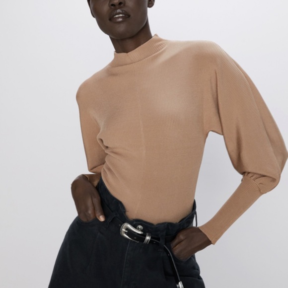 Zara Ribbed Balloon Sleeve Turtleneck Sweater in Bronze - Picture 4 of 4